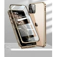 thumbnail image 3 of with Safety Lock & Strong Magnetic adsorption for iPhone 12 case with Camera Lens Protector Metal Bumper 360 Full Body Protection Double-Sided Tempered Glass(iPhone12, Gold), 3 of 5