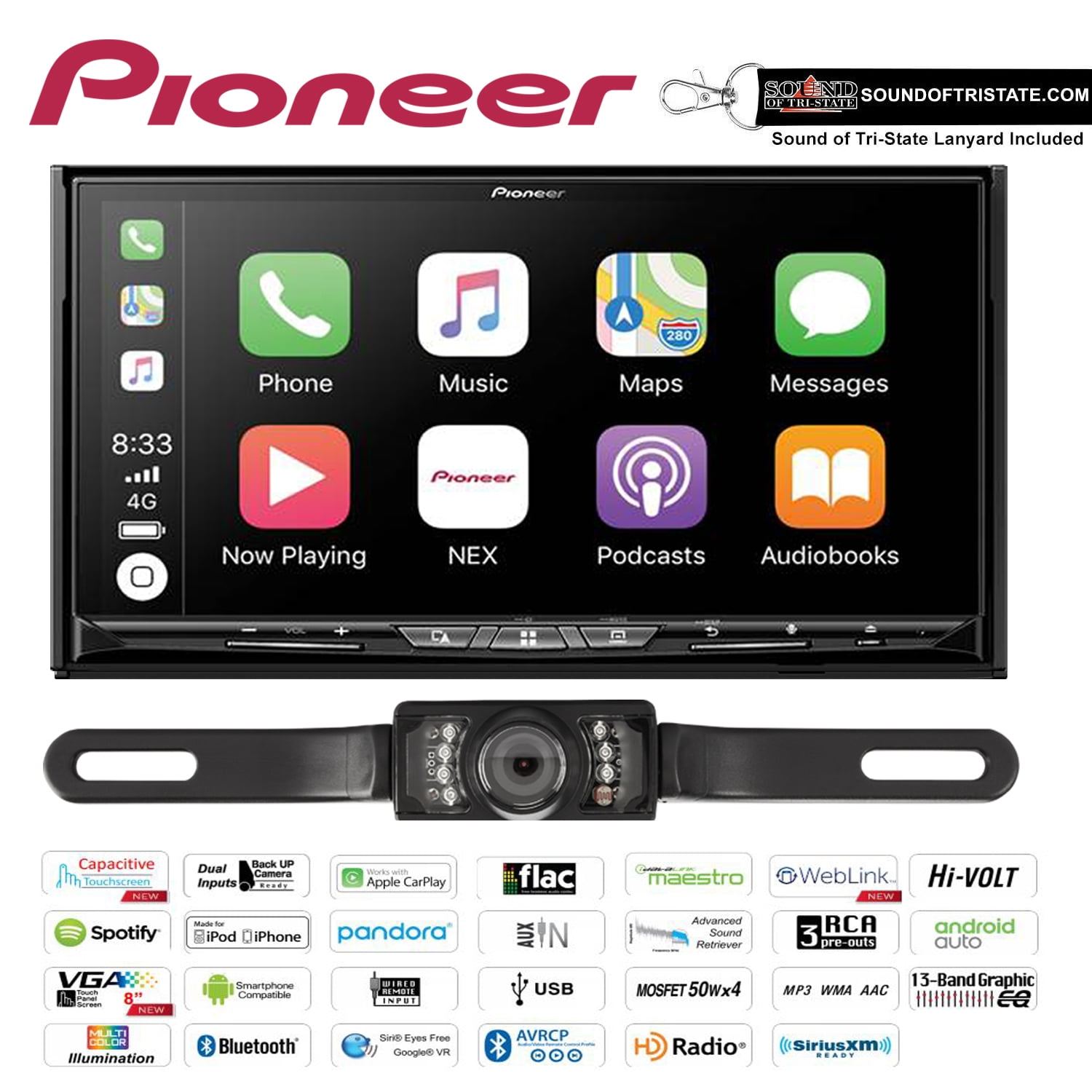 Pioneer AVICW8500NEX Navigation Receiver w/ License Plate Style Backup Camera