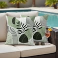 thumbnail image 4 of Boho Geometric Outdoor Waterproof Pillow Covers, Farmhouse Green Abstract Stripes Leaves Decorative Square Throw Pillowcase Sofa Cushion Sham for Patio/Couch/Chair, 16"x16" 2 Pack, 4 of 8