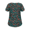 thumbnail image 6 of Women's Blouses Top Fashion Spring Floral Print Casual Shirts Summer Short Sleeve T-Shirt Pleated Non-positioned Printed Blouse Round Neck Loose Pullover Top Army Green M, 6 of 7