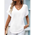 thumbnail image 2 of Camiseta Básica de Corta para Mujer, Informal, de Punto Gofre, con Cuello en V, Color , Talla M, 2 of 4