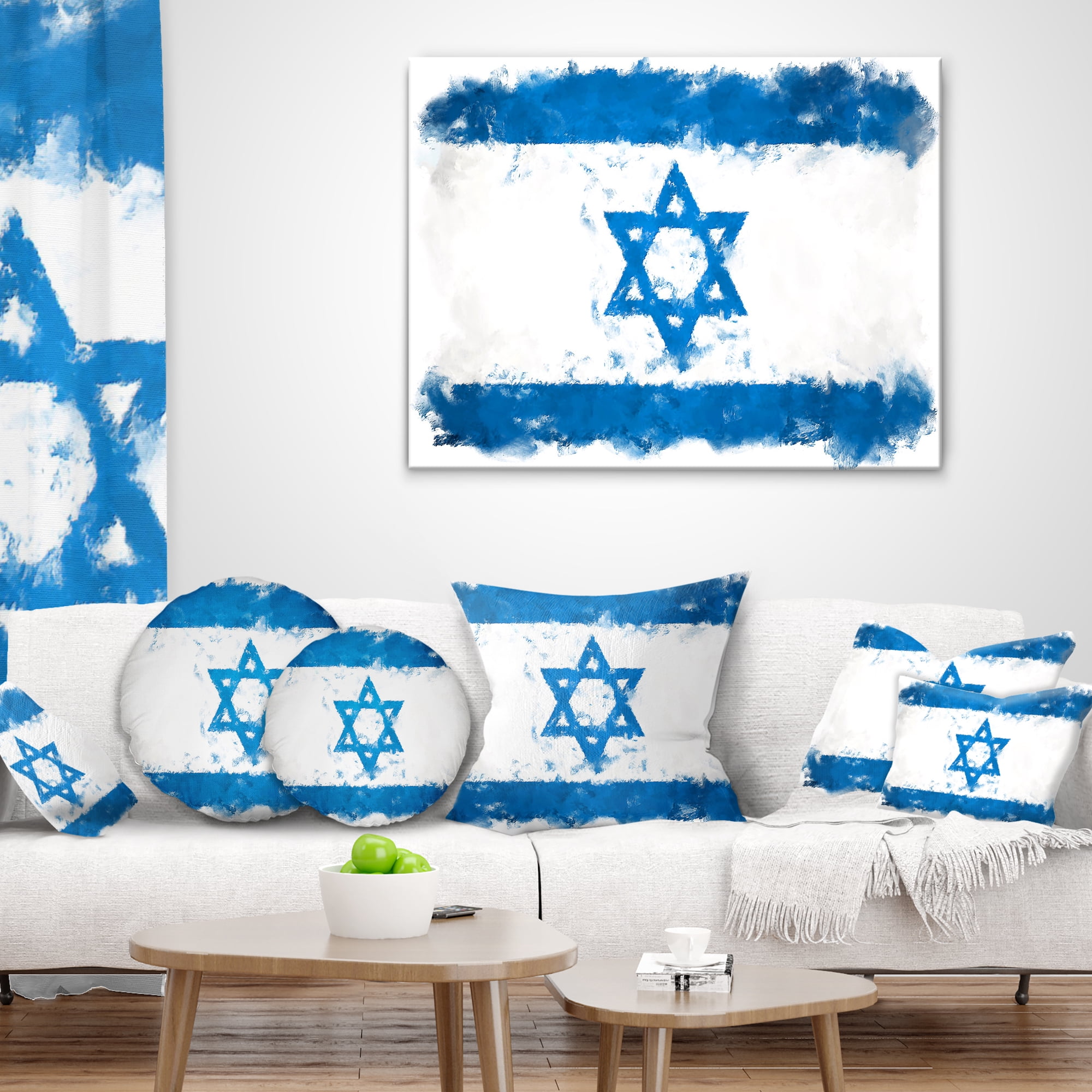 Designart Israel Flag Illustration - Flag Painting Throw Pillow - 16x16