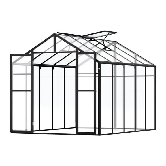 STAWAY Durable Polycarbonate Greenhouse 8 x 10 Ft - Walk-in Garden Greenhouse with UV-Resistant Panels, Adjustable Vents, Large Doors for Plants and Seeds