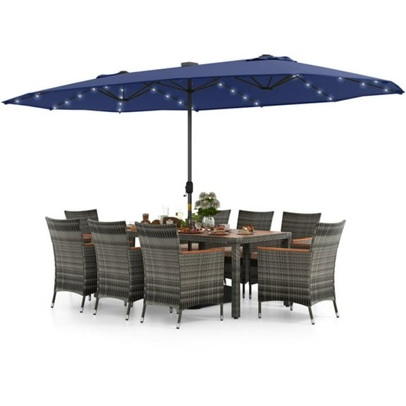 YYAo Outdoor Eating Sets,Patio Dining Furniture,11 Pieces Patio Dining Set with 15 Feet Double-Sided Patio Umbrella Base Included-Navy