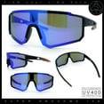 thumbnail image 2 of Boys Color Mirror 90s Shield Rimless Wrap Sport Plastic Sunglasses Black Orange - Blue Mirror, 2 of 8