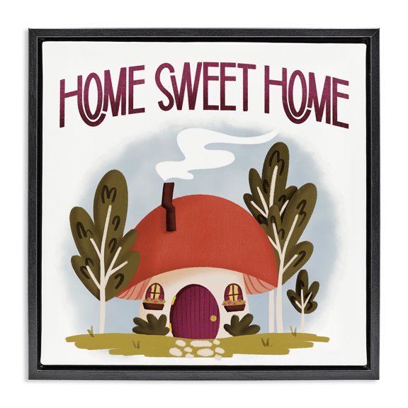 Stupell Industries Sweet Home Mushroom Cottage Quotes and Sayings Painting Black Floater Framed Canvas Art Print Wall Art, 18 x 18