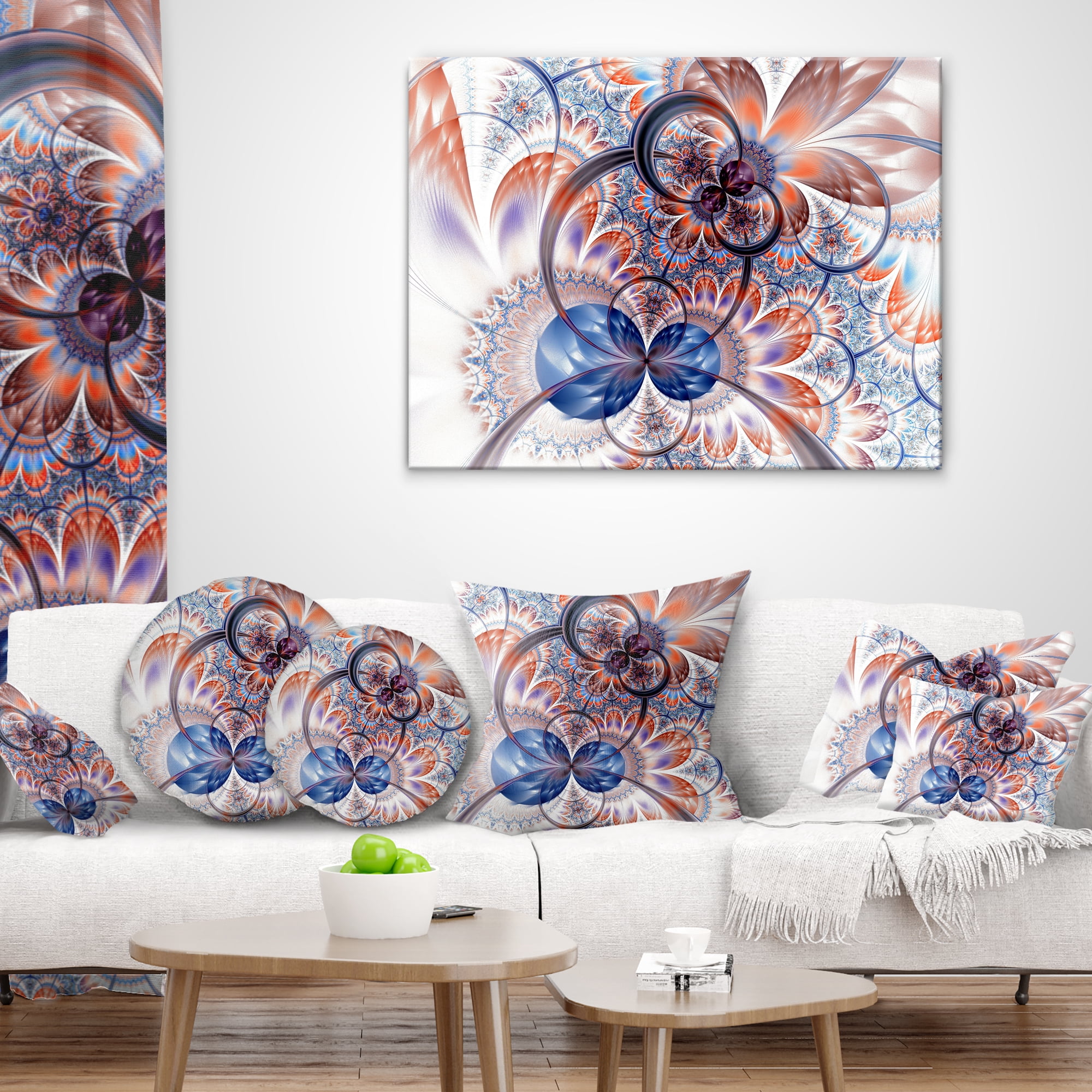 Designart Gold Symmetrical Fractal Flower - Abstract Throw Pillow - 18x18