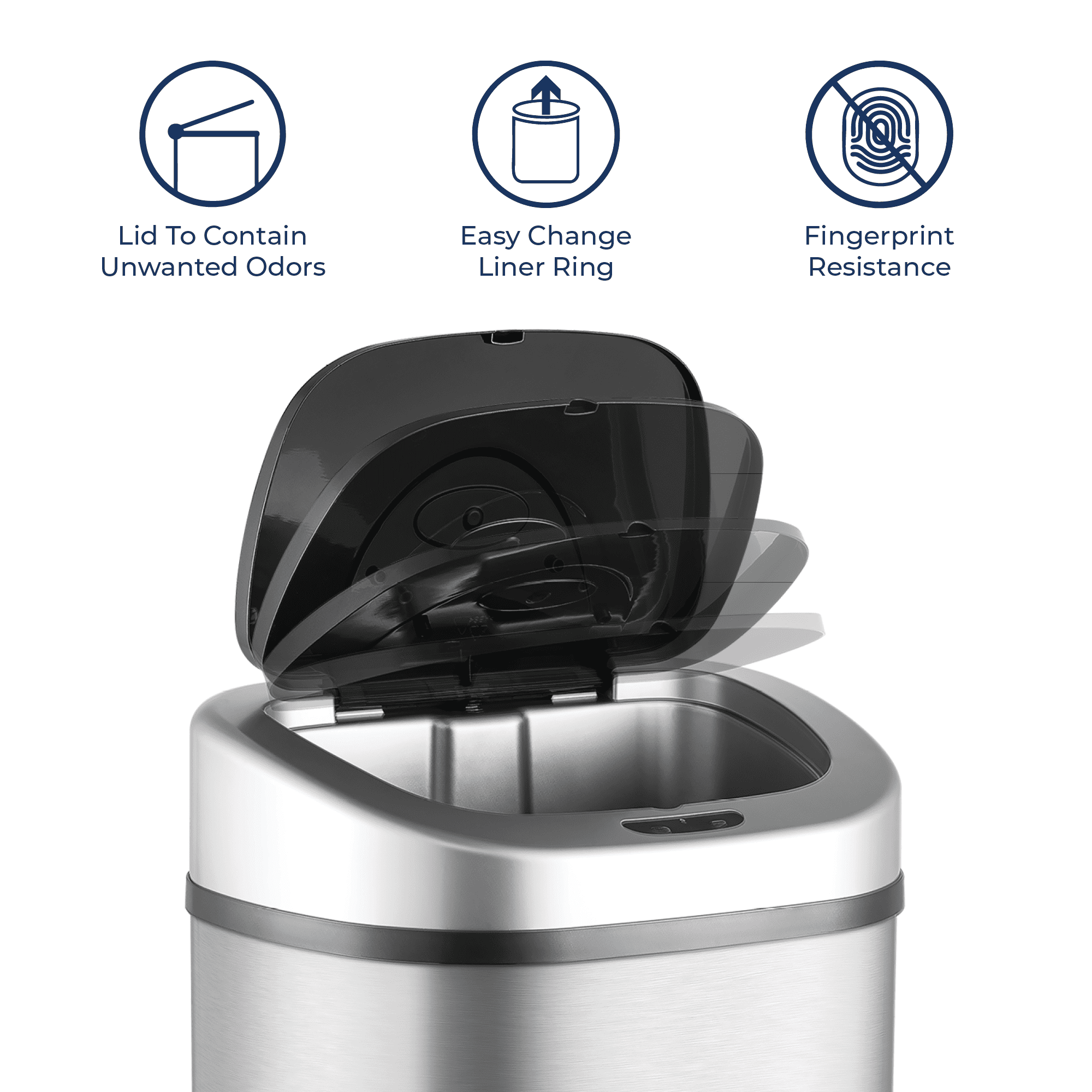 Nine Stars Automatic Kitchen Trash Can, 21 Gallon Stainless Steel, Motion Sensor Hands-free Soft-close Lid Garbage Bin, Silver Stainless Steel