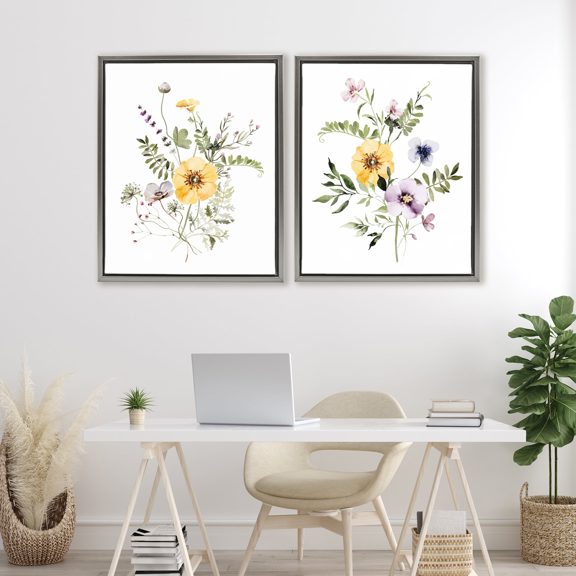 Bundles of Gardening Herbs 2 Piece Gray Framed Floater Canvas Set, design by Lettered and Lined