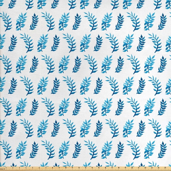 Leaves Upholstery Fabric by the Yard, Foliage in Monochrome Watercolor Spring Season Elements Hand Drawn, Decorative Fabric for DIY and Home Accents, Cobalt Blue White by Ambesonne