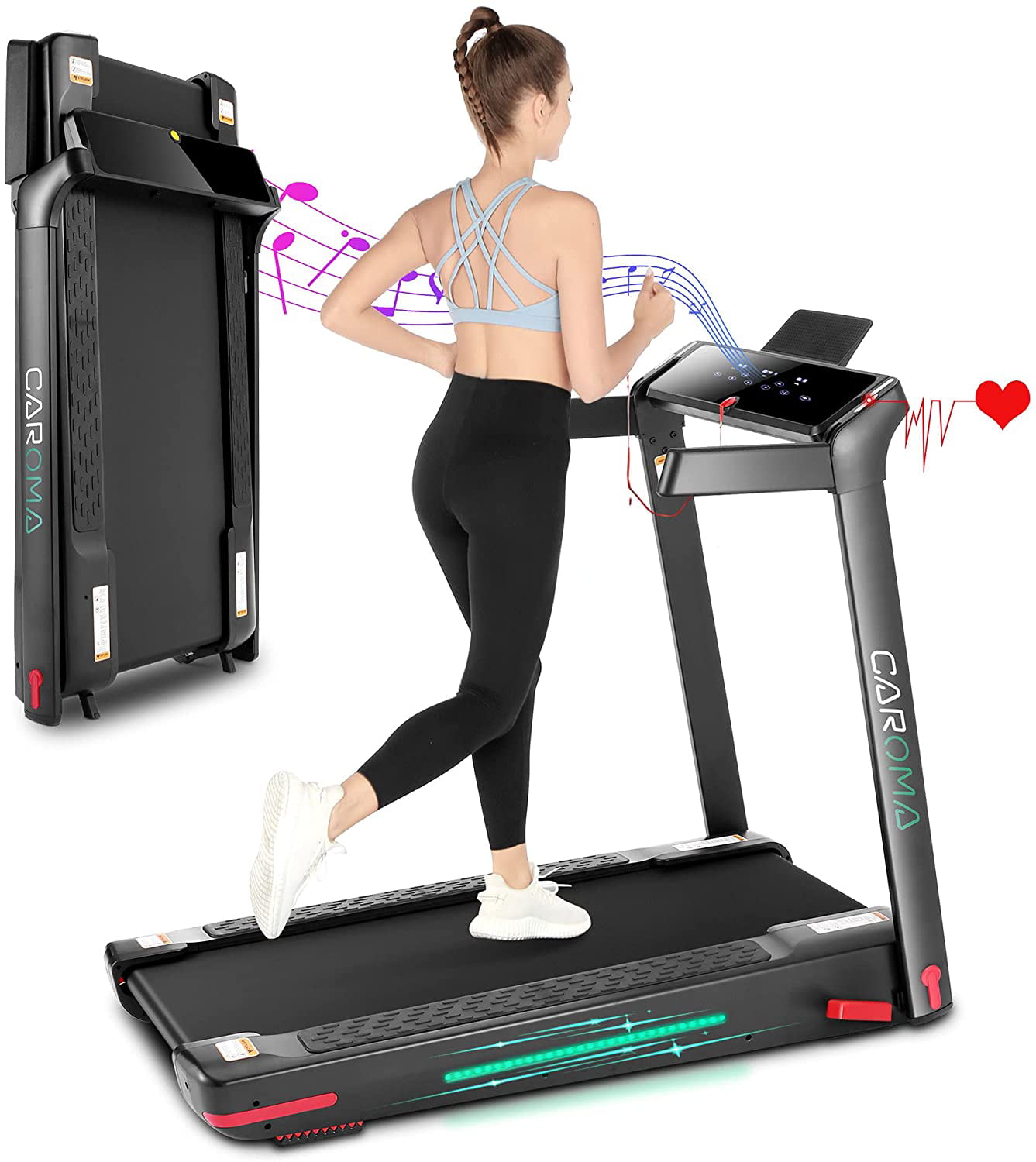 CAROMA  2-in-1 Folding Treadmills Bluetooth Walking Cardio Running Machine-120KG 