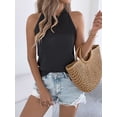 thumbnail image 4 of Deago Women's Summer Knit Halter Tank Tops Crochet Hollow Out Sleeveless Casual Racerback Cami Sweater Vest (Black, L), 4 of 9