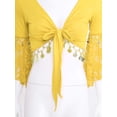 thumbnail image 5 of HULIJA Women Glitter Bead Tassel Belly Dance Top Lace 3/4 Flared Sleeves Shawl Crop Tops Dancewear Yellow XL, 5 of 7