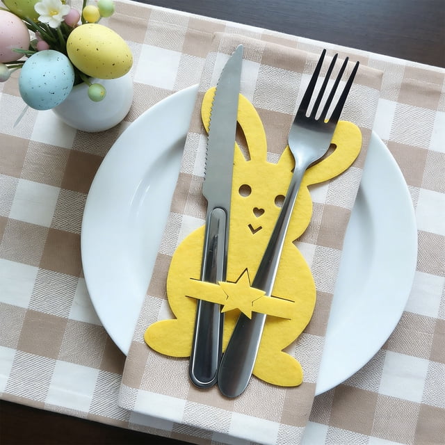 KTTECTOA 4PCS Easter Rabbits Silverware Pocket Cutlery Pouch Festal Table Decor Cutlery Storage Bag Table Setting Supplies Clearance Home and Kitchen Canada Days Home Essentials Home Organization