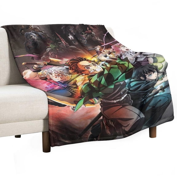 Demon Blanket Slayer Flannel Throw Blankets Soft Pile Cozy Plush Throw Blanket for All Seasons, 3D Printed Warm Blanket for Sofa Beds Home Decor