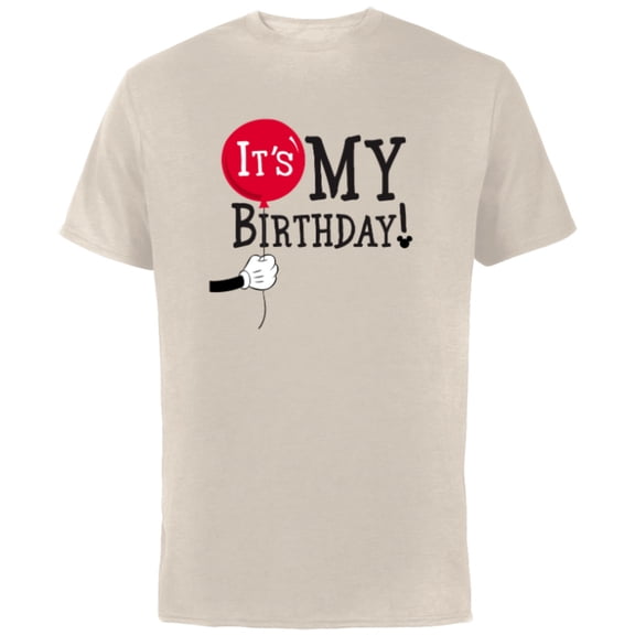 Disney Mickey Mouse Balloon It's My Birthday - Short Sleeve Cotton T-Shirt for Adults -Customized-Natural