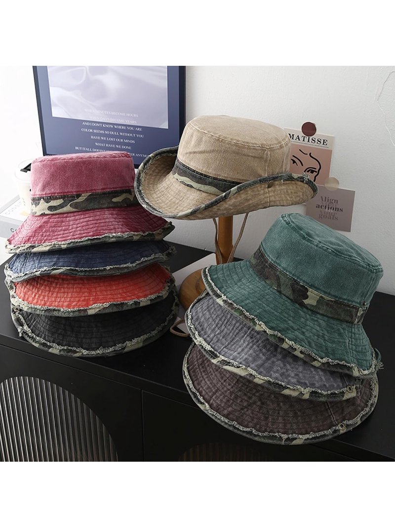 Vintage Washed Distressed Bucket Hat Cotton Unisex Packable Foldable Amazon.com: Men Washed Distressed Bucket Hats Foldable  main image 3