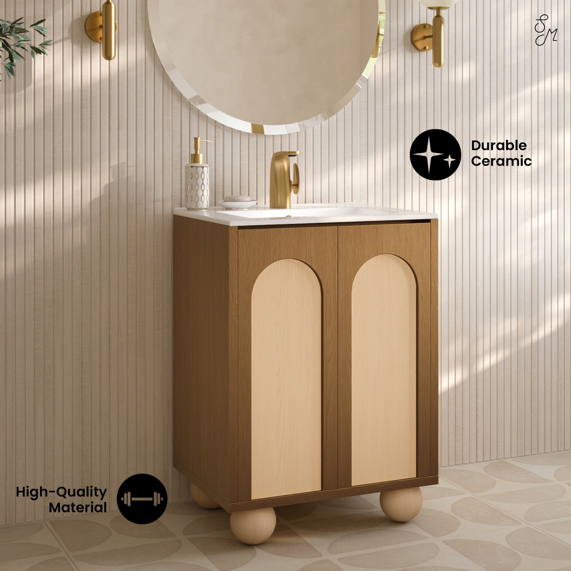 Plaisir II 24" Freestanding Bathroom Vanity in Brown Oak with Sink Top