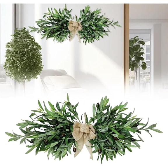 laqbezok Floral Swag Wall Decor, Greenery Olive Swag, Eucalyptus Swag, Artificial Olive Flower Swag, Spring Floral Swag with Green Leaves Olive Fruit, for Wedding Arch Party Wall Home Garden Decor