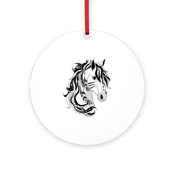CafePress - Beautiful Tribal Horse - Round Wood Ornament 4"
