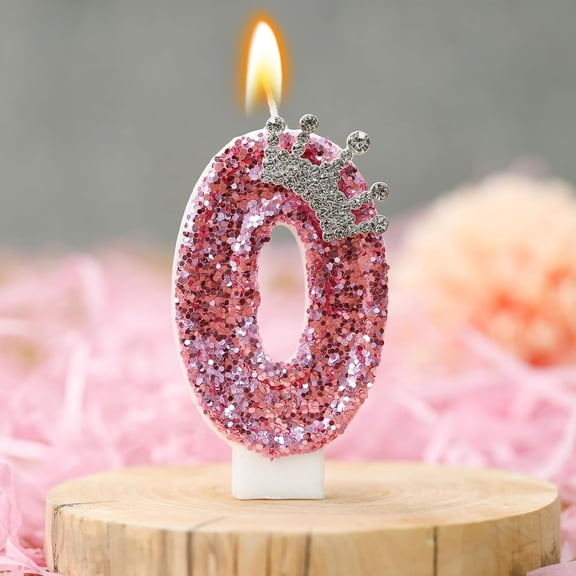 Birthday Number Candles,Pink Crown Birthday Candles for Cake,Glitter Number 4 Candle Cake Topper with Sequins for Girls,Women, Anniversary Celebrations Supplies (Pink 4)