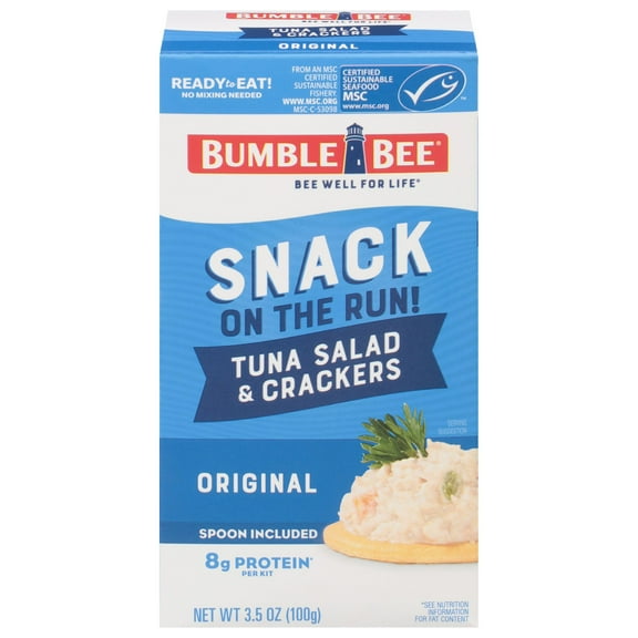 Bumble Bee Snack on The Run Tuna Salad with Crackers Kit, Wild Caught, Ready to Eat, Spoon Included, Shelf Stable Box, 3.5oz