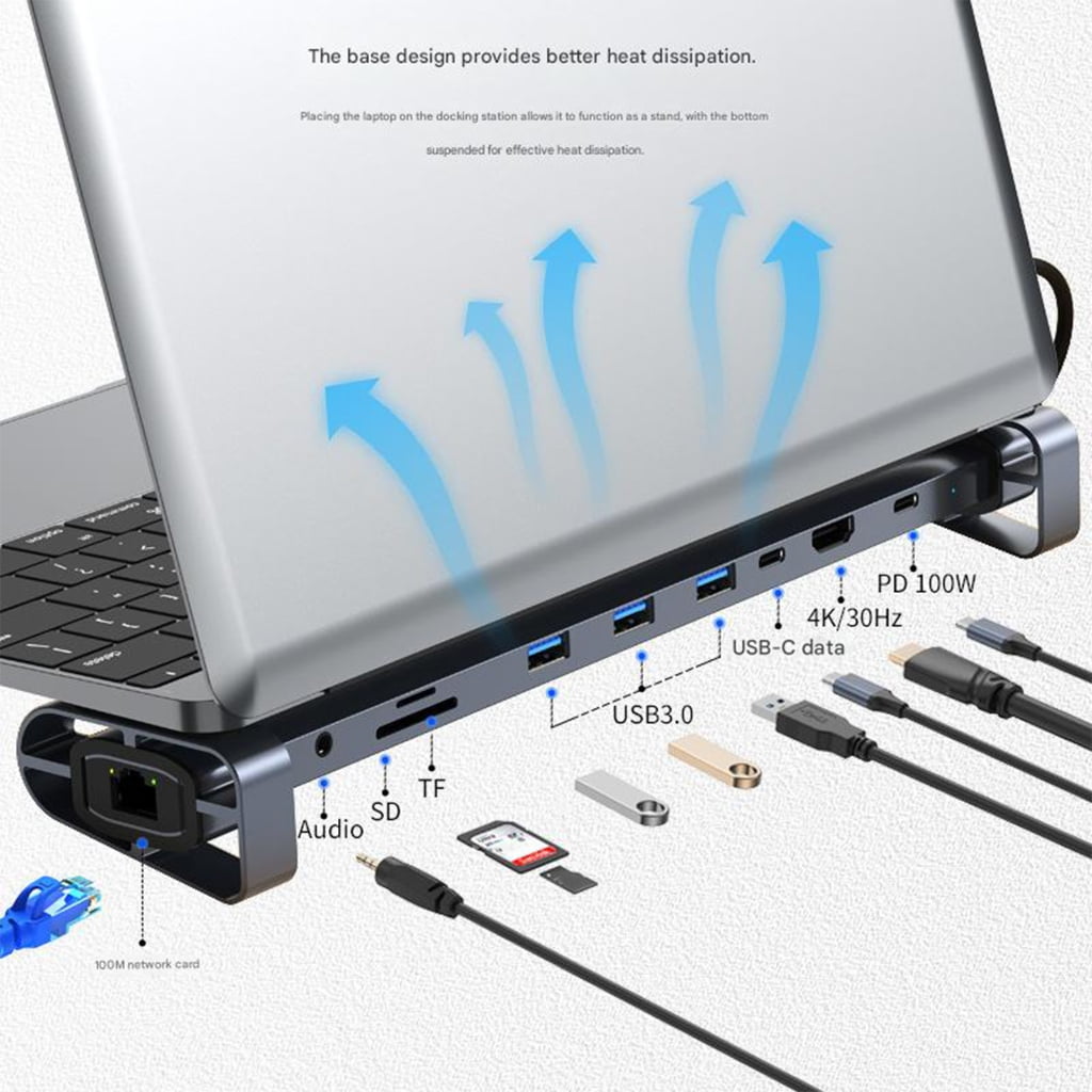 Tizuqe Multifunctional Aluminum Computer Stand 10 Port Type C Laptop Stand Foldable