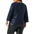thumbnail image 4 of DARING DIVA Women's Plus Sequin 3/4 Sleeve V Neck Glitter Top 1X Navy Blue, 4 of 6