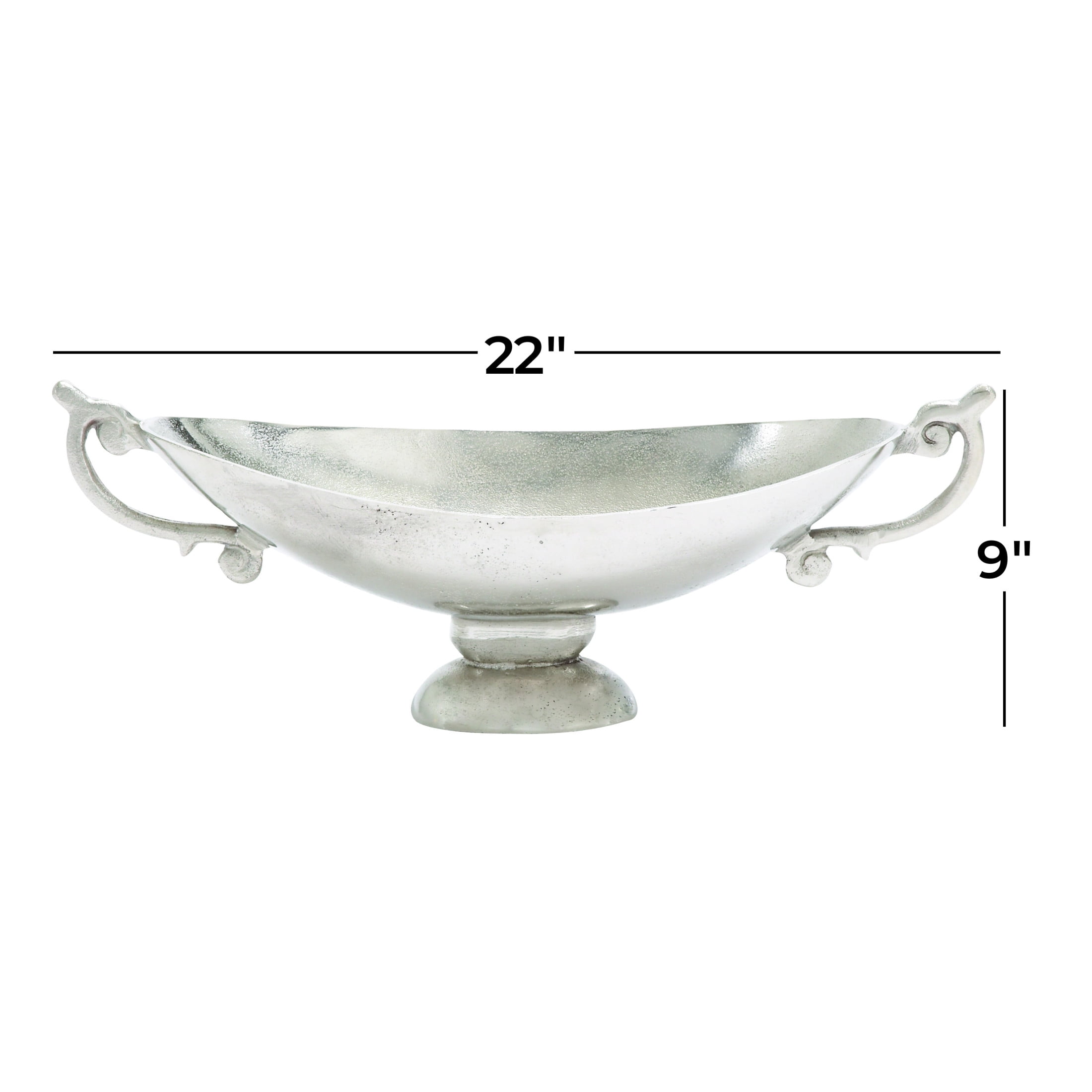 DecMode 8" Oval Silver Aluminum Metal Decorative Bowl with Handles