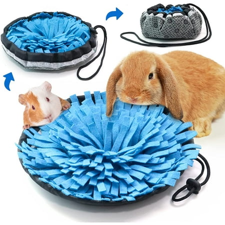 Rabbit Foraging Mat, Interactive Feed Game for Boredom, Small Pet Puzzle Toy, 9.44" x 9.44" Polar Fleece Snuffle Pad Bed Nosework Feeding Mat for Bunny Hamster Guinea Pigs Ferrets Chinchillas