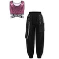 thumbnail image 5 of Aislor Kids Girls Hip Hop Dance Shiny Sequins Sleeveless Crop Tops with Chain Pocket Jogger Pants Pink 15, 5 of 6