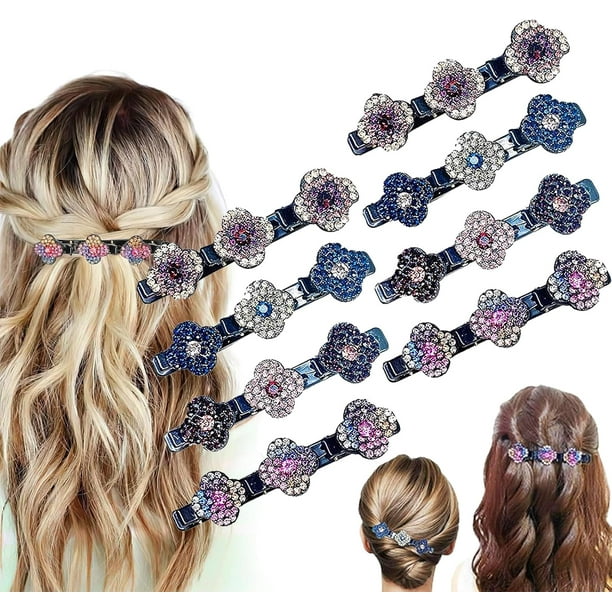 Pinzas para el cabello trenzadas - Pinzas para el cabello trenzadas con piedras de cristal brillantes, pinzas para el cabello trenzadas para mujeres, pinzas para el cabello trenzadas con piedras de cr