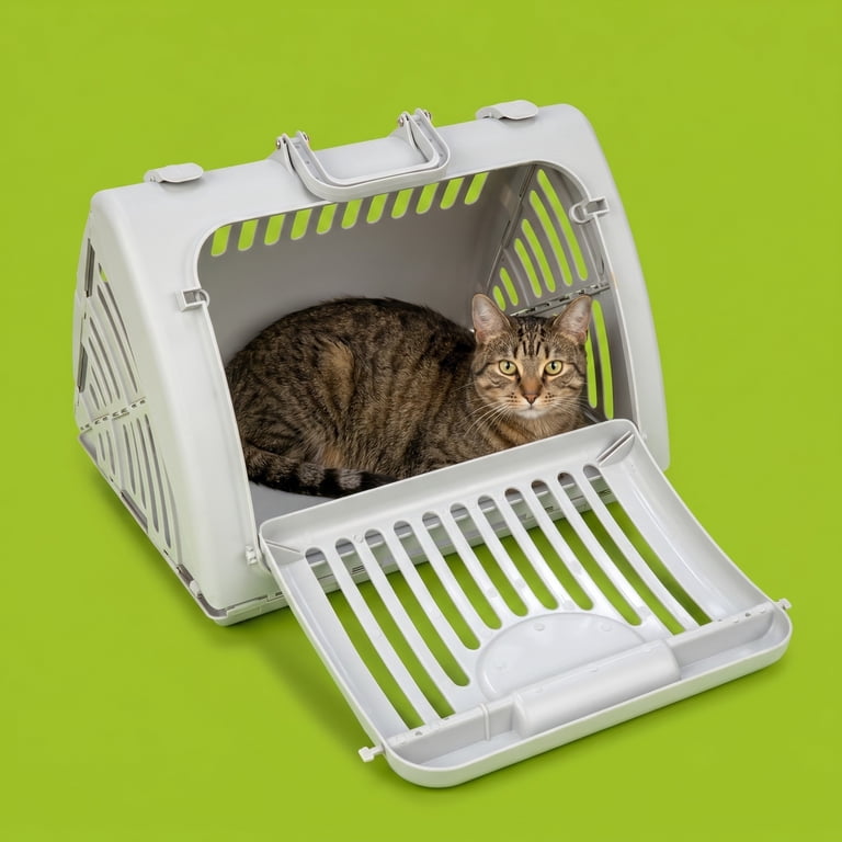 Vibrant Life Foldable Plastic Travel Cat Carrier Gray, Ventilated