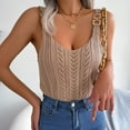 thumbnail image 4 of Wycnly Tank Tops for Women Sexy Slim Fit Knitted Hollowed Metal Strap Vest Summer Solid Round Neck Sleeveless Shirts Fashion Blouses Khaki m, 4 of 7