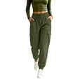 thumbnail image 6 of Inleife Women Solid Cuffed Cargo Jogger Pants, Elastic Drawstring High Waist Casual Tapered Track Pants with Side Cargo Pockets, Loose Outdoor Loungewear Athletic Pants for Daily Streetwear, 6 of 6