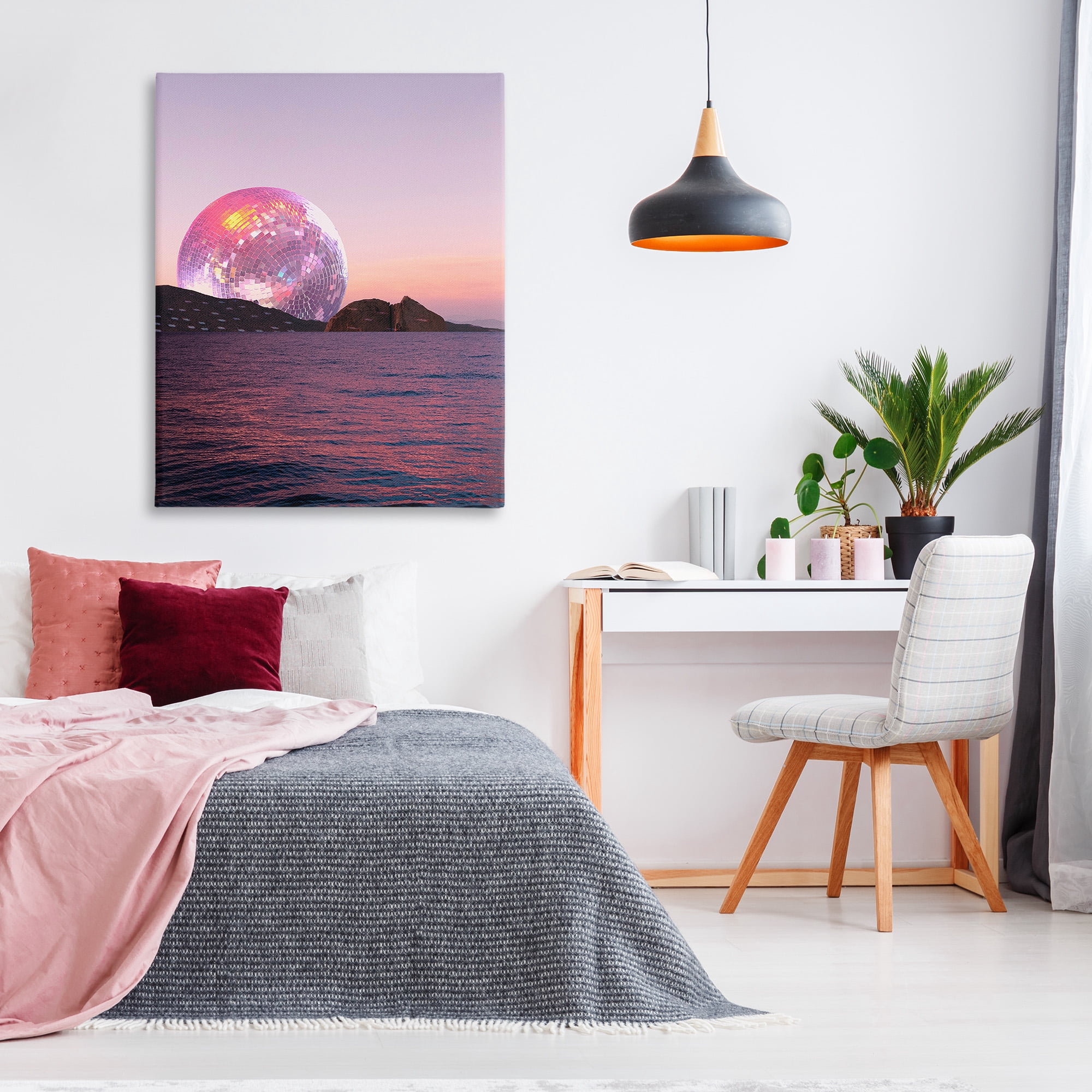 Stupell Industries Disco Ball Sunset Landscape Painting Gallery Wrapped Canvas Art Print Wall Art, 36 x 48