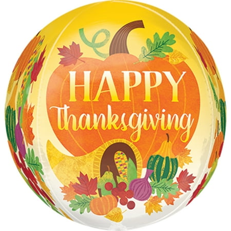 Anagram Happy Thanksgiving Harvest Orbz Sphere 15" Bubble Balloon