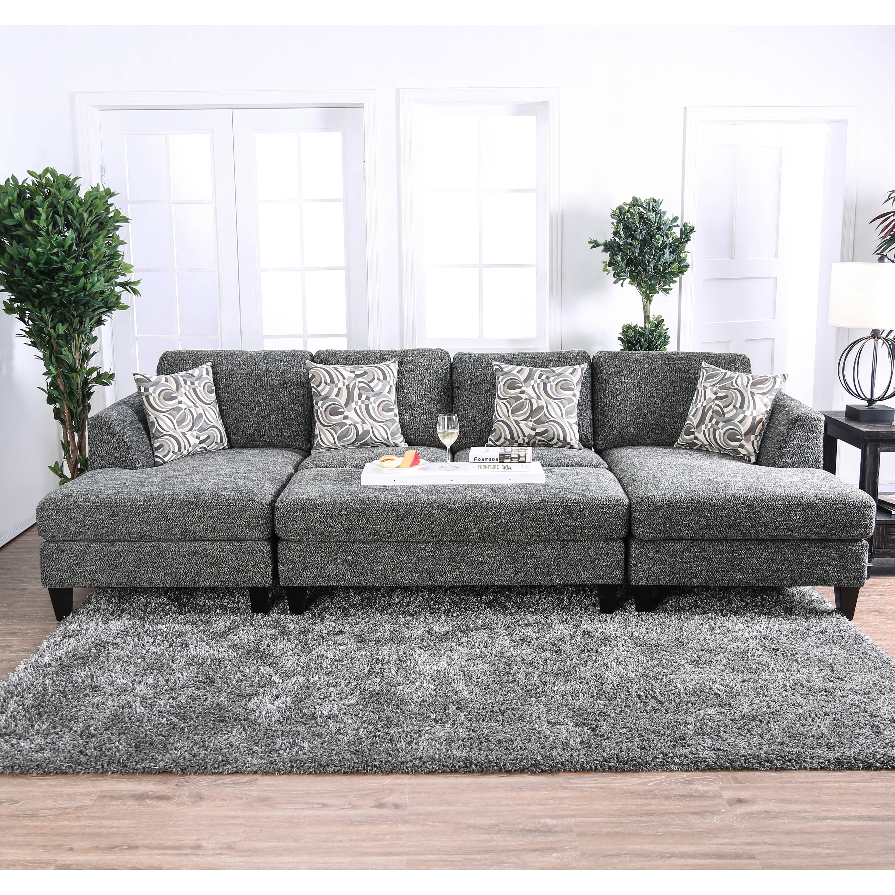 Furniture of America Contemporary Faux Linen Daniel Ottoman, Gray