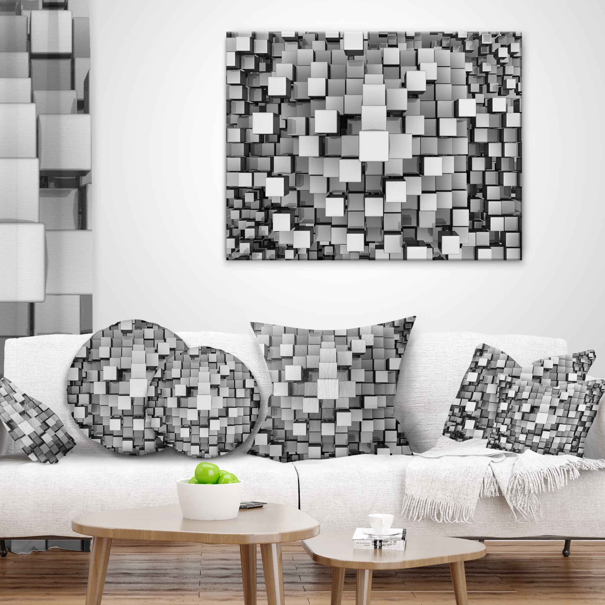 Designart Black and Grey Cubes - Contemporary Throw Pillow - 18x18