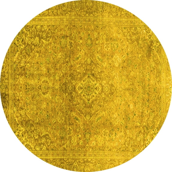 Ahgly Company Indoor Round Oriental Yellow Traditional Area Rugs, 8' Round