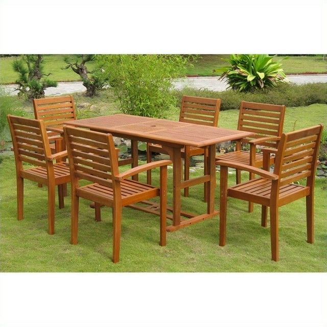 International Caravan Mataro 7 Piece Wood Patio Dining Set in Natural