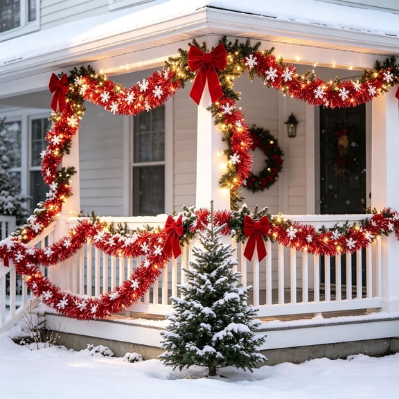Red Plastic Christmas Flower Wreath Wall Decor, Festive Party Fence, Tree and Ceiling Hanging Decoration for Door Frames, Railings and Seasonal Displays