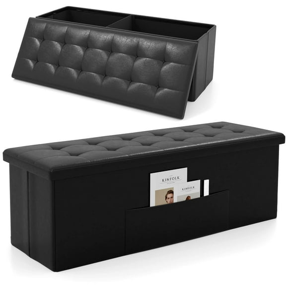 Costway 43 Inches Folding Storage Ottoman Bench with Side Pocket Storage Chest Black