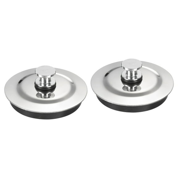 Uxcell 2" I.D. Stainless Steel Kitchen Sink Drain Cover Seal Plug Silver Tone Black 2 Pack