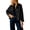 Black, variant on Women's Casual Oversized Short Trench Coat Plaid Lining Cropped Jacket Fall Windbreaker Outerwear