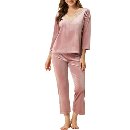 

Allegra K Women s Pajama Sets V Neck with Belt Tie Long Sleeve Sleepwear Soft Female Night Suit Lounge Sets