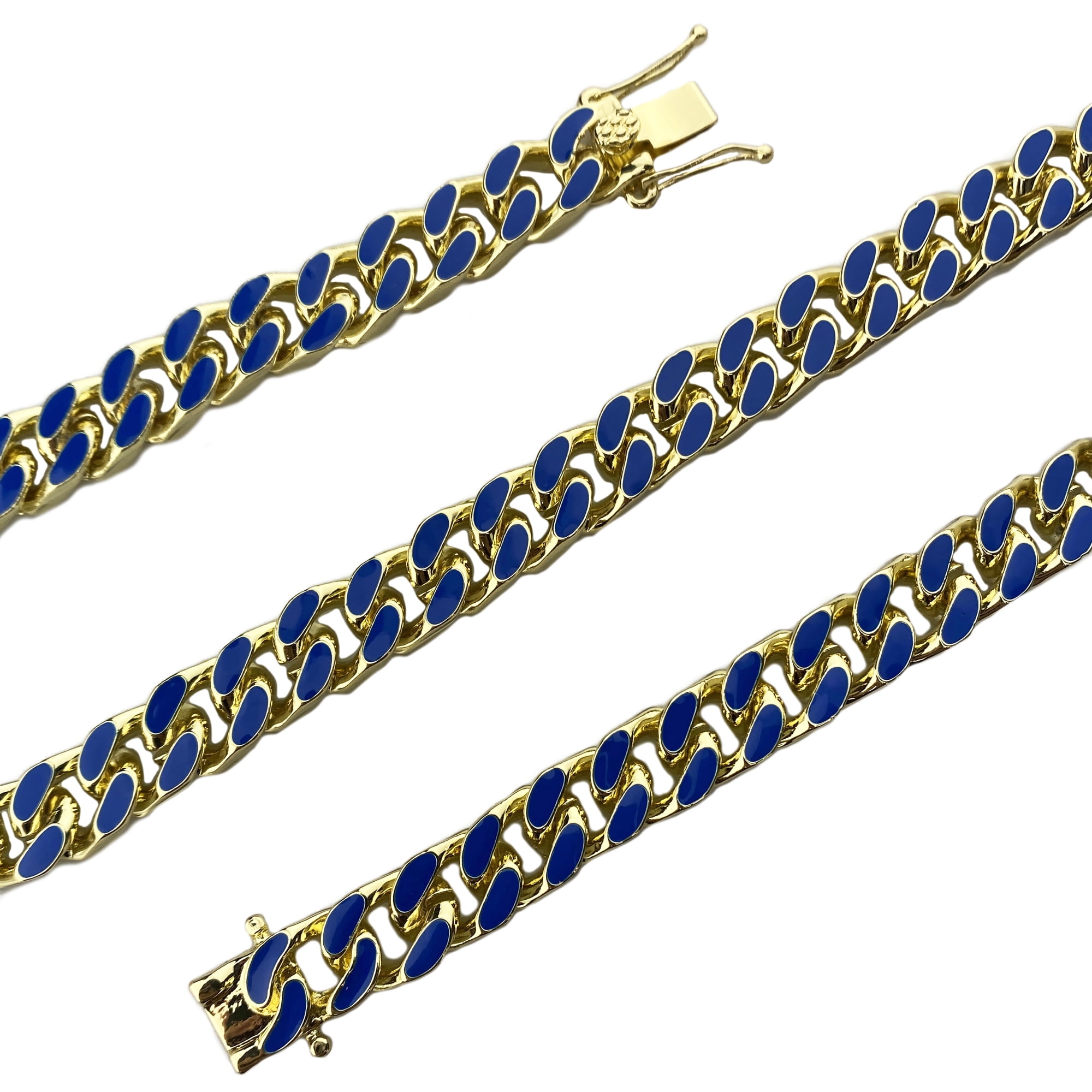 Men's 14K Gold Plated Miami Cuban Necklace Green Enamel Hip Hop  Chain 18' inch x 10.5 MM Thick