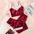 thumbnail image 2 of Bovxnpu Silk Satin Pajamas Set Women Two Piece Nightwear,Women V-Neck Eyelash Lace Sexy Stain Camisole Pajamas Bowknot Shorts Set, 2 of 5