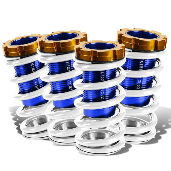 DNA Motoring COIL-HC88-T22-WH For 1988 to 2000 Civic / CRX / Del Sol / Integra Aluminum Scaled Coilover Kit (White Springs Blue Sleeves)