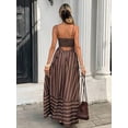 thumbnail image 6 of Brown Striped Spaghetti Strap Square Neck A-Line Maxi Dress For Women, Casual Vacation Sundress, 6 of 8